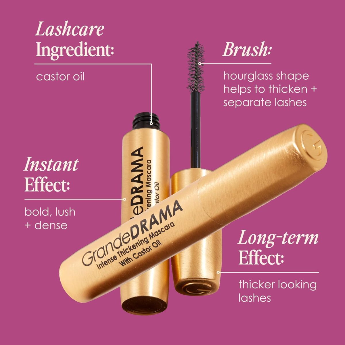 ⁦Grande Cosmetics GrandeDRAMA Intense Thickening Mascara with Castor Oil, Volumizing, Conditioning, Buildable Formula⁩ - الصورة ⁦7⁩