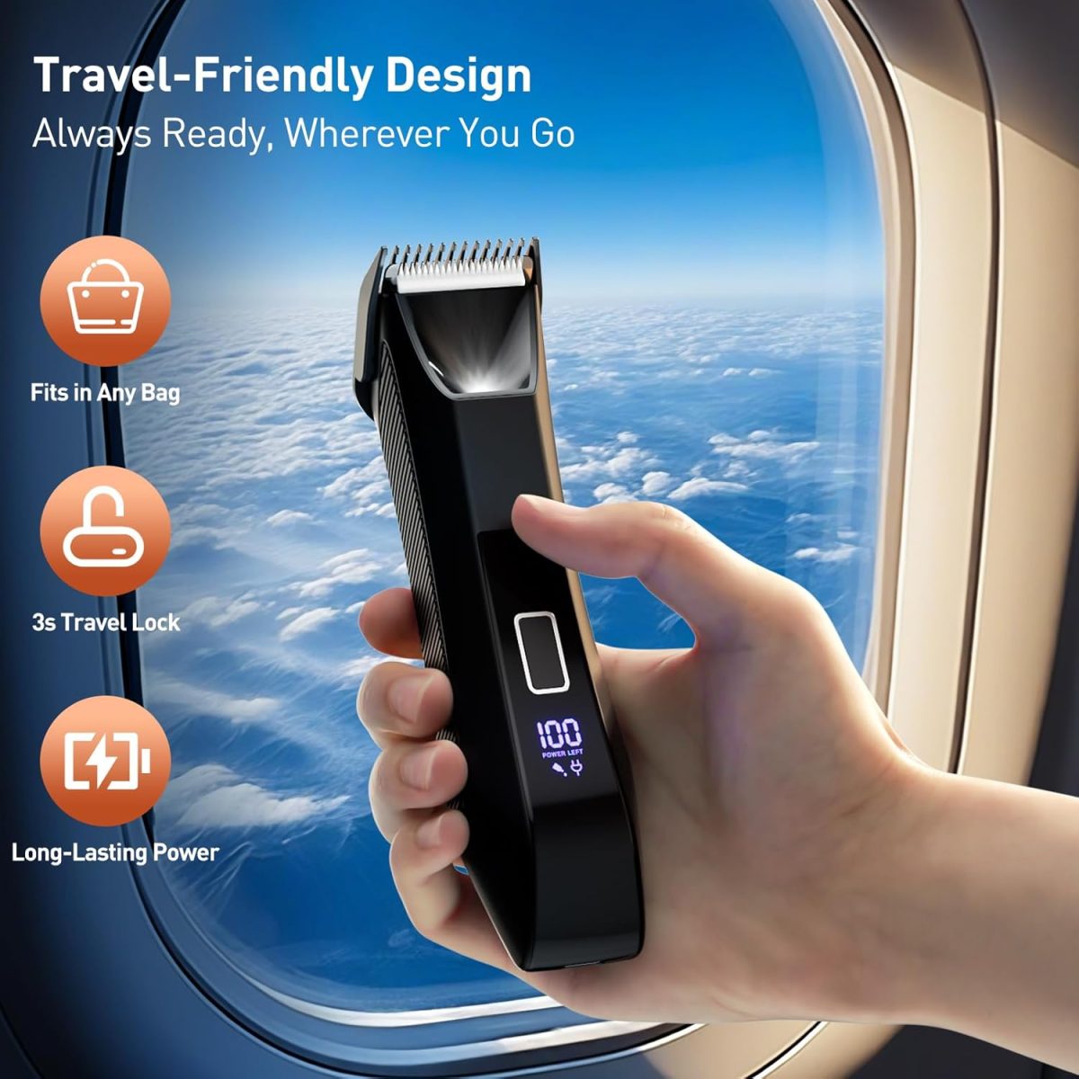 ⁦VIKICON 2-in-1 Manscape Trimmer & Shavers for Men: No-Nick Full Body Electric Razor for Pubic, Balls, Back Hair w/Dual-Head Trimmer & Foil Blades - Waterproof Groomer Kit w/Light, Travel Lock & Pouch⁩ - الصورة ⁦5⁩