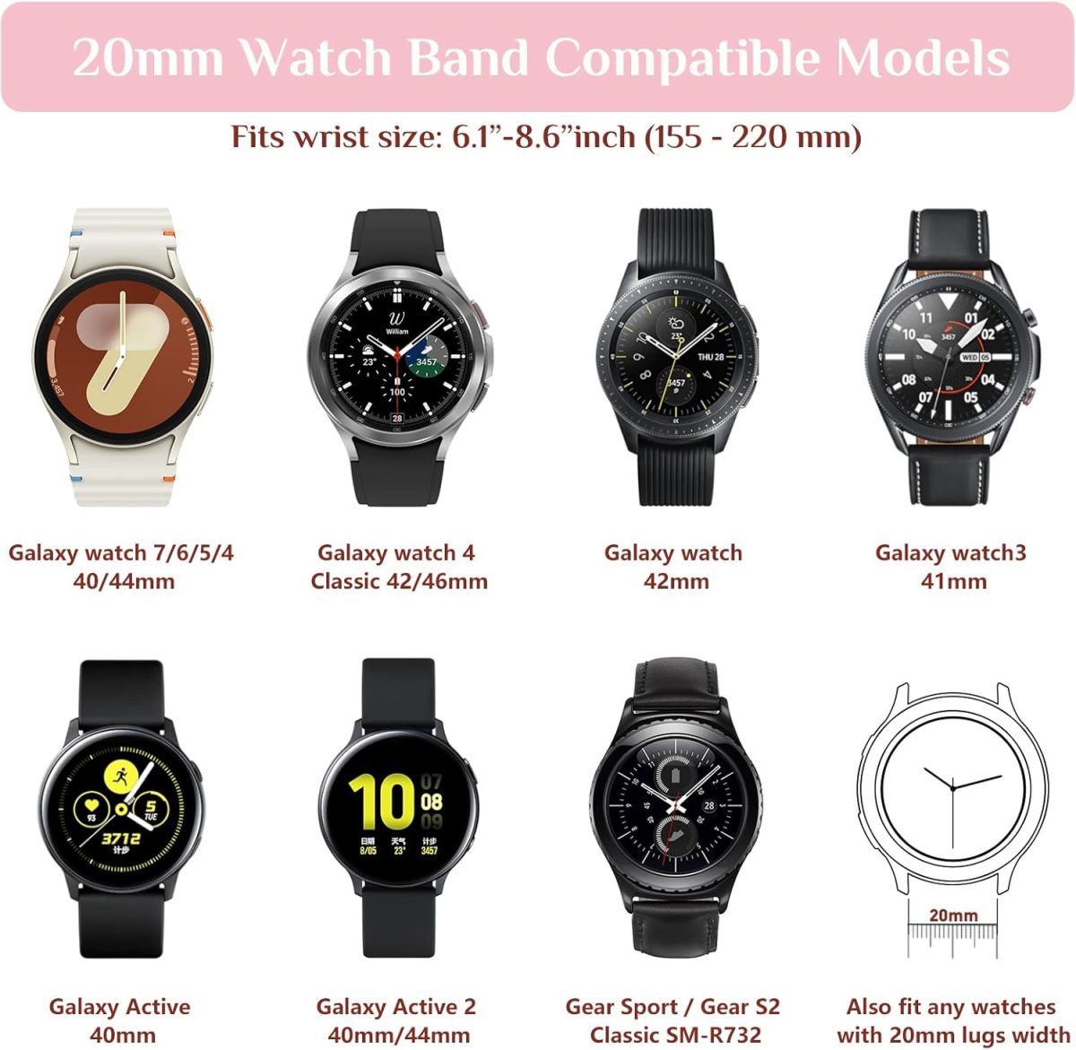 ⁦Goton Bling Silicone Band for Samsung Galaxy Watch 6 Band 40mm 44mm/Galaxy Watch 6 Classic Band 43mm 47mm/Galaxy Watch 5 & 4 Band 40mm 44mm, 20mm Women Glitter Wristband Accessories⁩ - الصورة ⁦5⁩