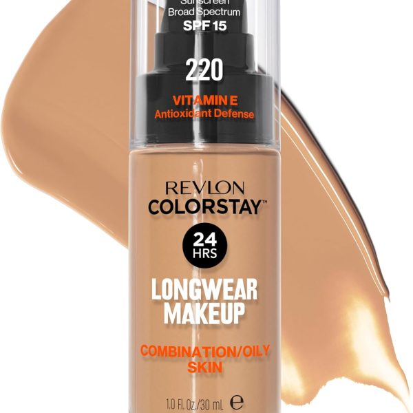 Revlon ColorStay Liquid Foundation Makeup for Combination/Oily Skin SPF 15, Longwear Medium-Full Coverage with Matte Finish, Natural Beige ((220), 1.0 oz