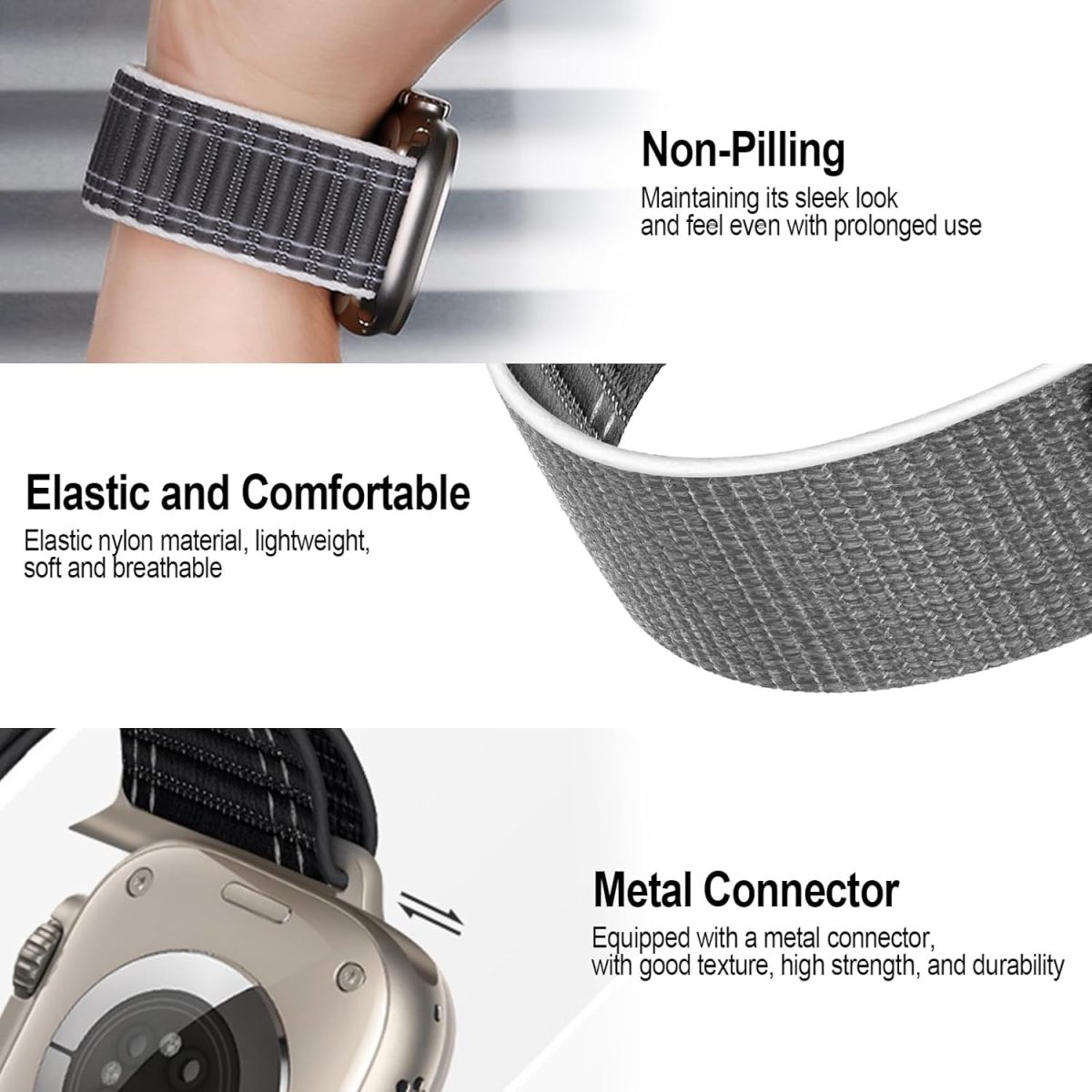 ⁦Compatible with Apple Watch Band Series 10/9/8/7/6/5/4/SE/Ultra Braided Nylon iwatch Band 40mm 44mm 41mm 45mm 42mm 46mm 49mm Thin Stainless Sport Loop Strap Men Women⁩ - الصورة ⁦4⁩
