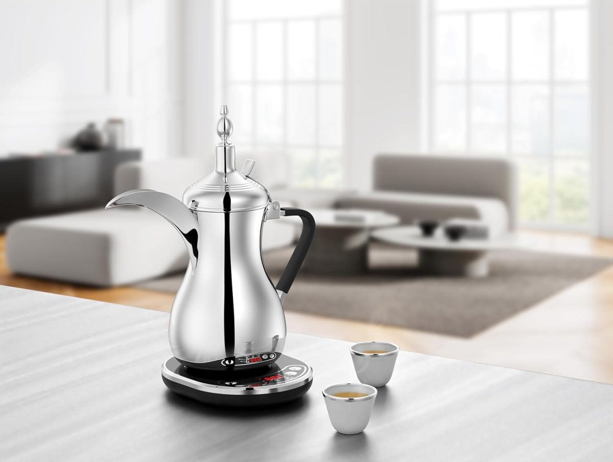 ⁦ALSAIF 900W Electric Arabic Coffee Maker with a Comfortable Handle and Digital Screen for Time and Temperature Display, 1 Liter, silver E03307 2 years warranty.⁩ - الصورة ⁦5⁩