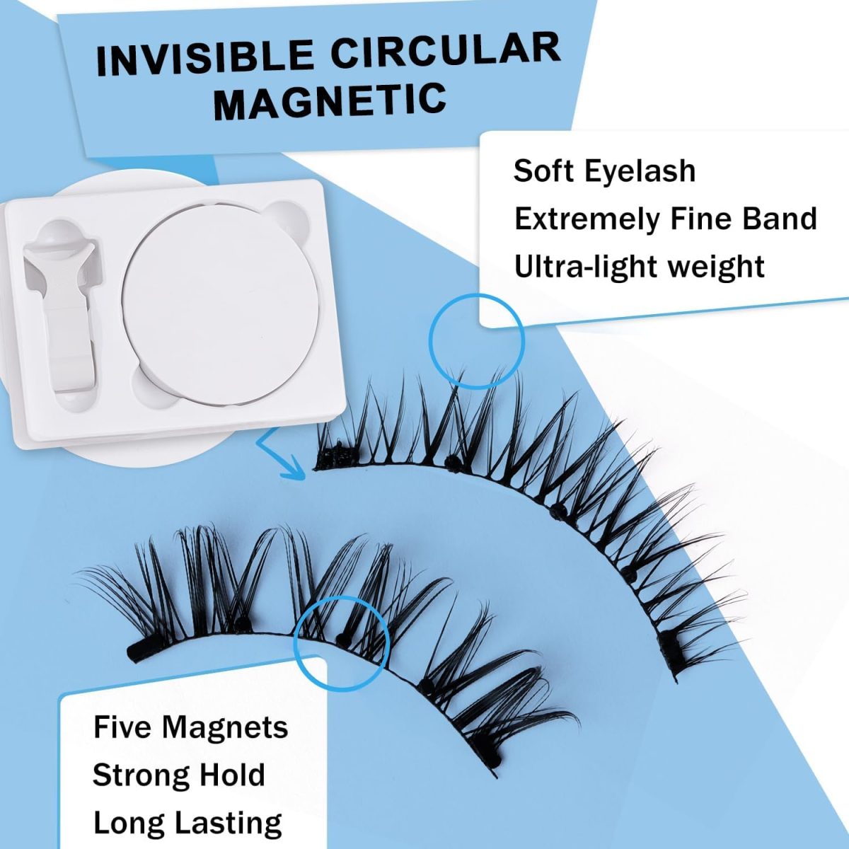 ⁦Hepiide 2 Pairs Magnetic Eyelashes Kit: with Magnetic Lash Applicator - Natural Wispy Manga Lashes - Reusable Magnet Lashes No Glue - False Eyelashes Band with Magnet (Pretty)⁩ - الصورة ⁦3⁩