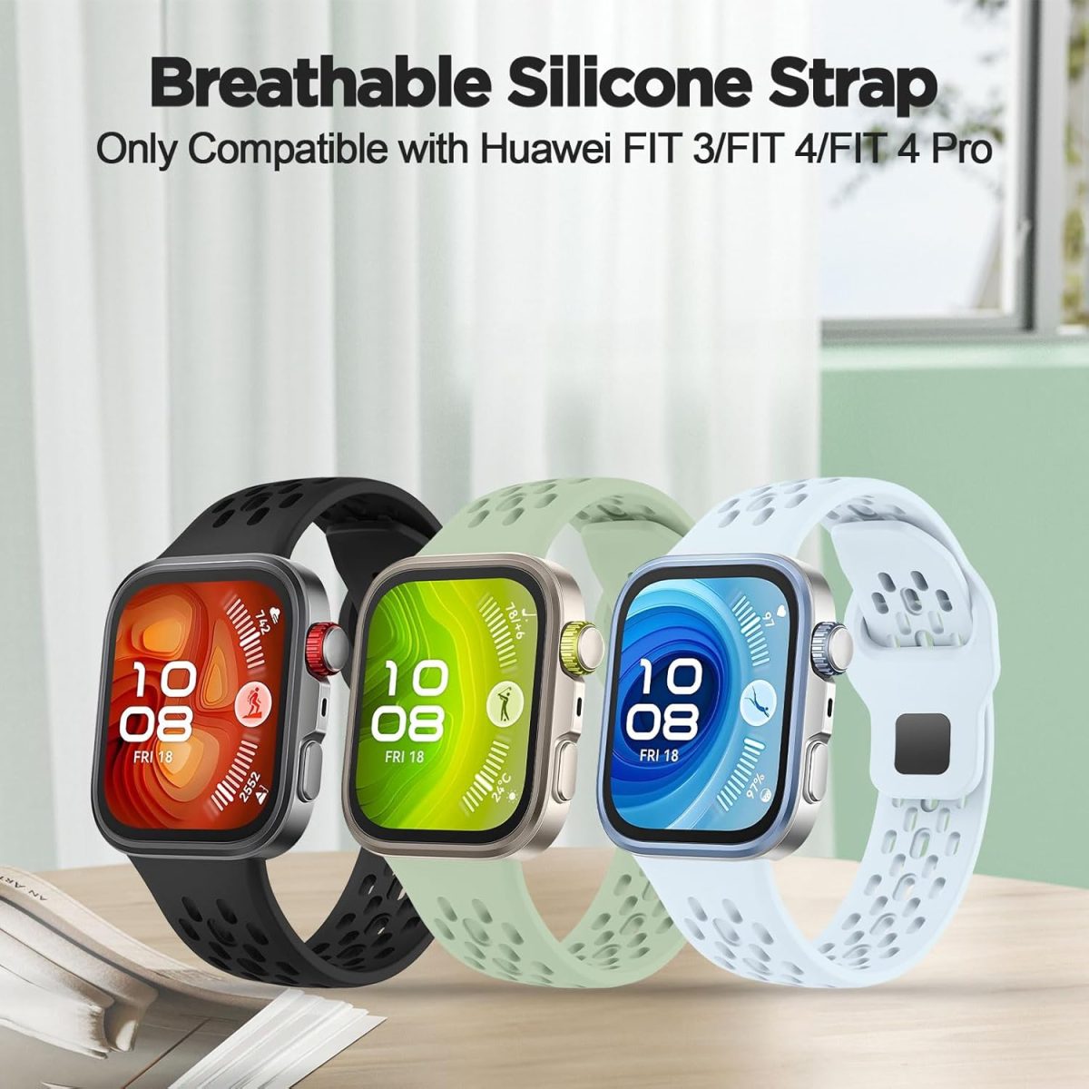 ⁦XMUXI Compatible with Huawei Watch Fit 4 Pro Band Silicone Replacement Bands Quick Release Sport Straps for Huawei Watch Fit 3 Strap⁩ - الصورة ⁦2⁩