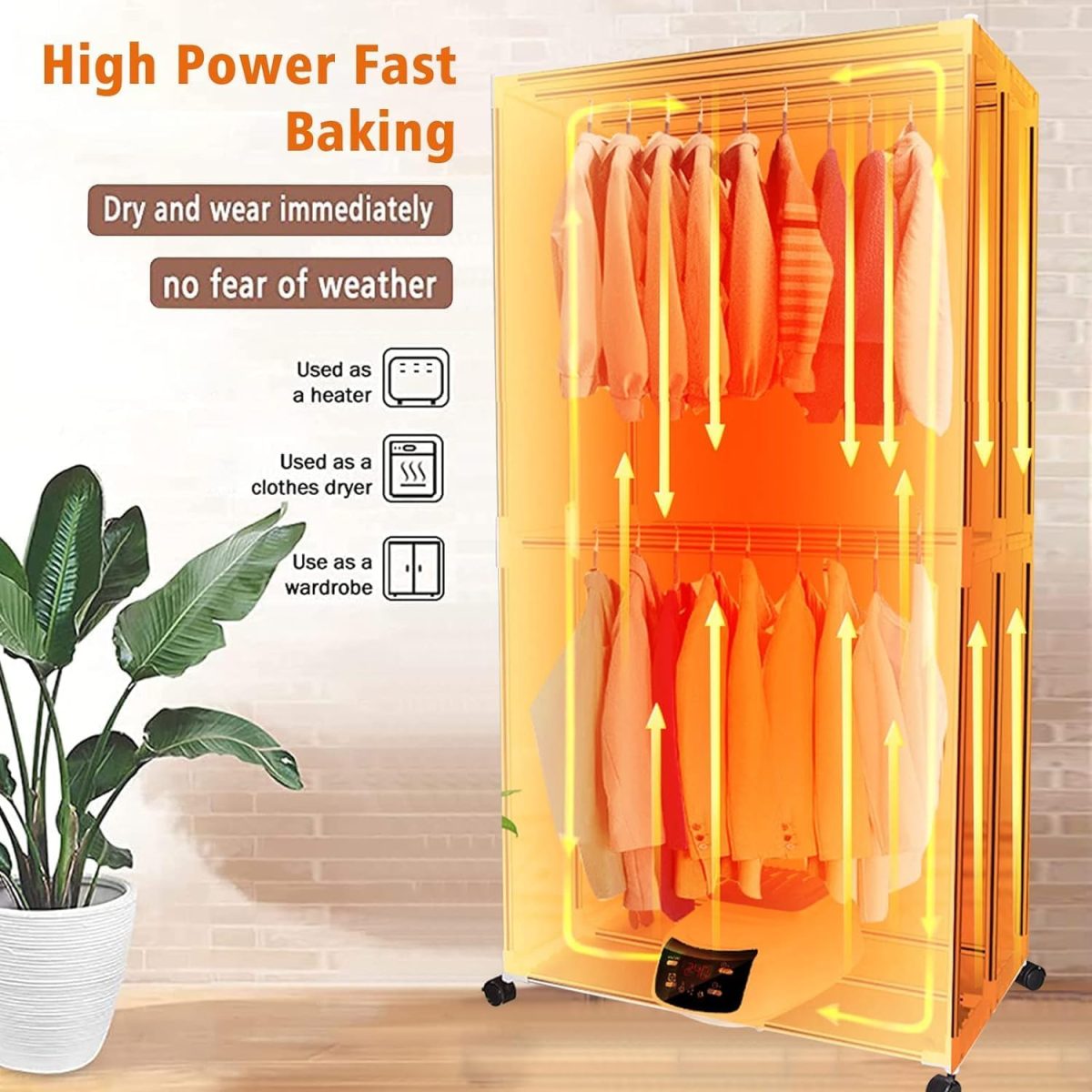 ⁦Portable Dryer, Foldable 1500W Electric Clothes Dryer, Clothes Drying Rack with Remote Control, Large Capacity Portable Laundry Drying Wardrobe for Home, Apartments, Dormitory, Travel⁩ - الصورة ⁦3⁩