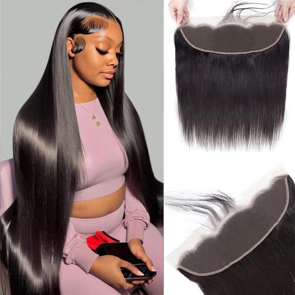 13x4 HD Lace Frontal Closure 12 Inch Straight Lace Frontal Human Hair 100% Unprocessed Brazilian Virgin Hair Ear to Ear Swiss HD Transparent Lace Closure Only Pre Plucked 1B Black