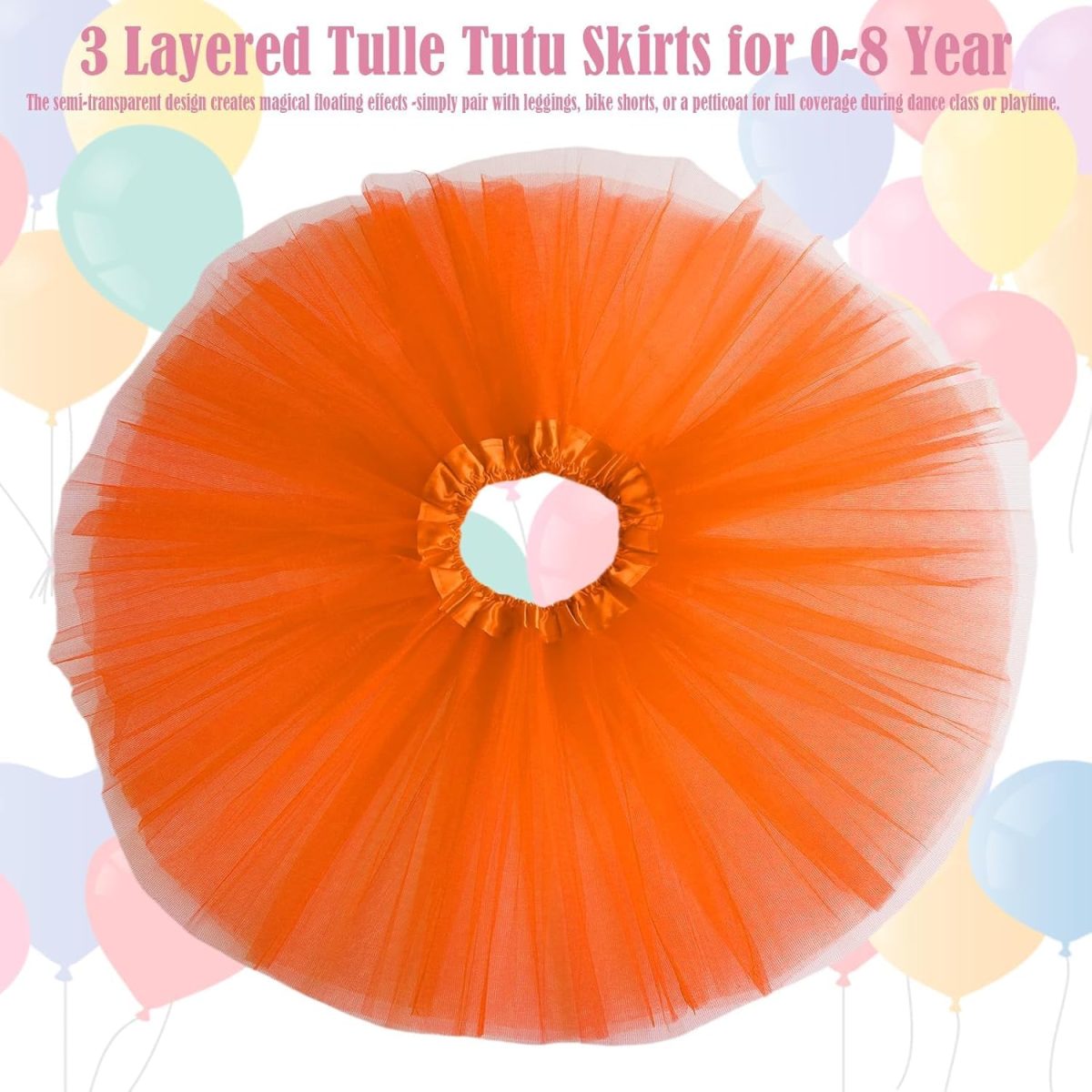 ⁦THE WHITE SHOP Kids Tutu Skirts 3 Layered Tulle, Fit Most 4-11 yrs Little & Big Girls for Dance Party Costume⁩ - الصورة ⁦2⁩
