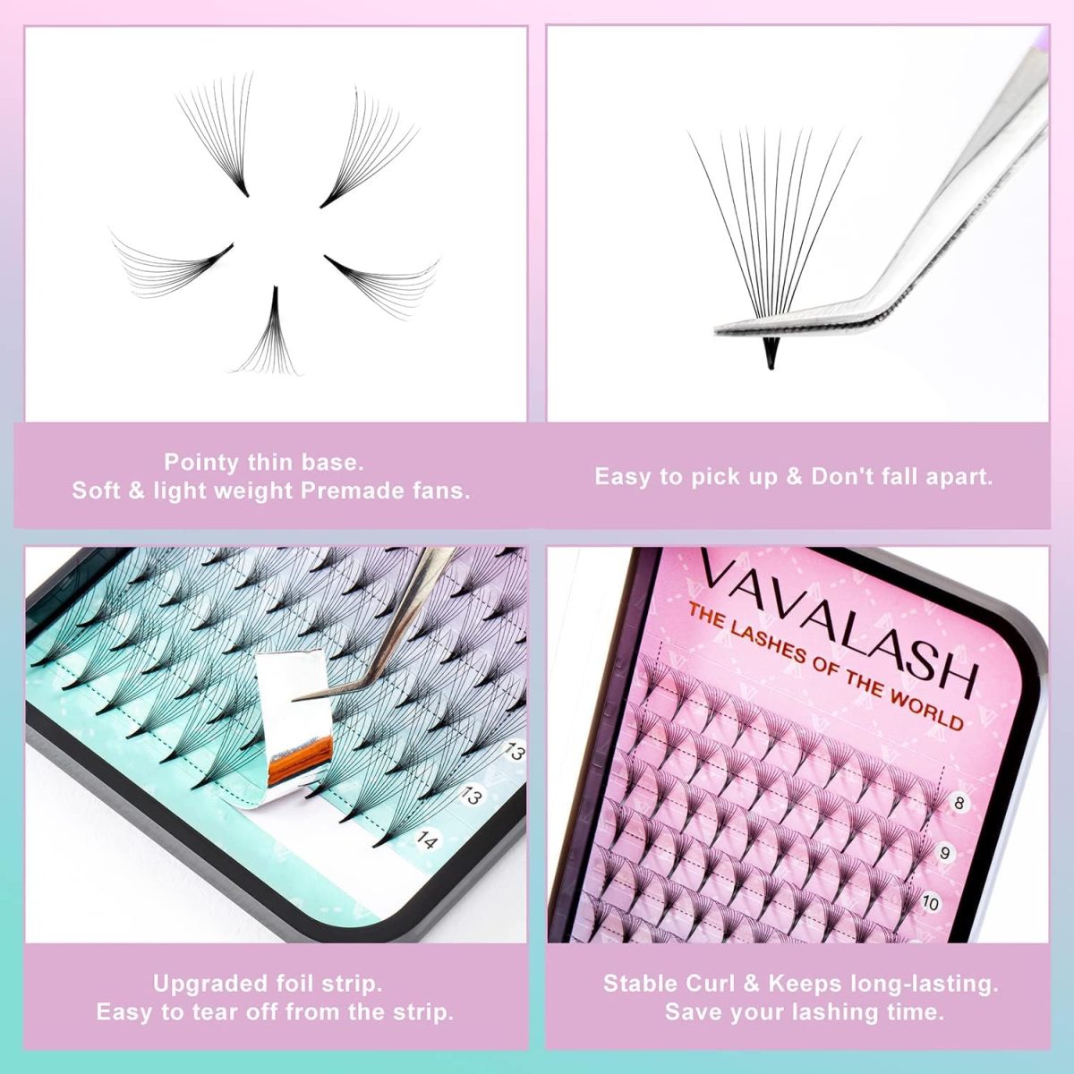 ⁦Eyelash Extensions 3D 4D 5D 6D 8D 9D 10D Thickness 0.07/0.1 C/D Curl Eyelashes Middle Stem & Long Stem Heat Bonded Premade Fans Russian Volume Lash Extensions Supplies (Middle Stem 10D-0.07-C-8-15mm)⁩ - الصورة ⁦4⁩