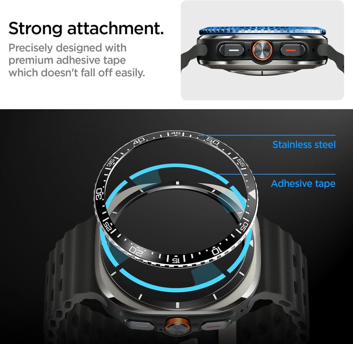 ⁦Spigen Bezel Tune designed For Samsung Galaxy Watch Ultra 47mm Bezel Ring Protector Bezel Ring Adhesive Cover (2024) - Black⁩ - الصورة ⁦7⁩
