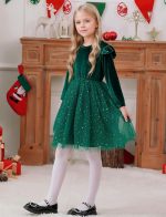 ⁦SEAUR Little Girls Long Sleeve Tutu Dress Sparkly Tulle Toddler Holiday Party Dress Ruffle Star Sequin Fall Winter Christmas Halloween 2-8 Years⁩ - الصورة ⁦3⁩
