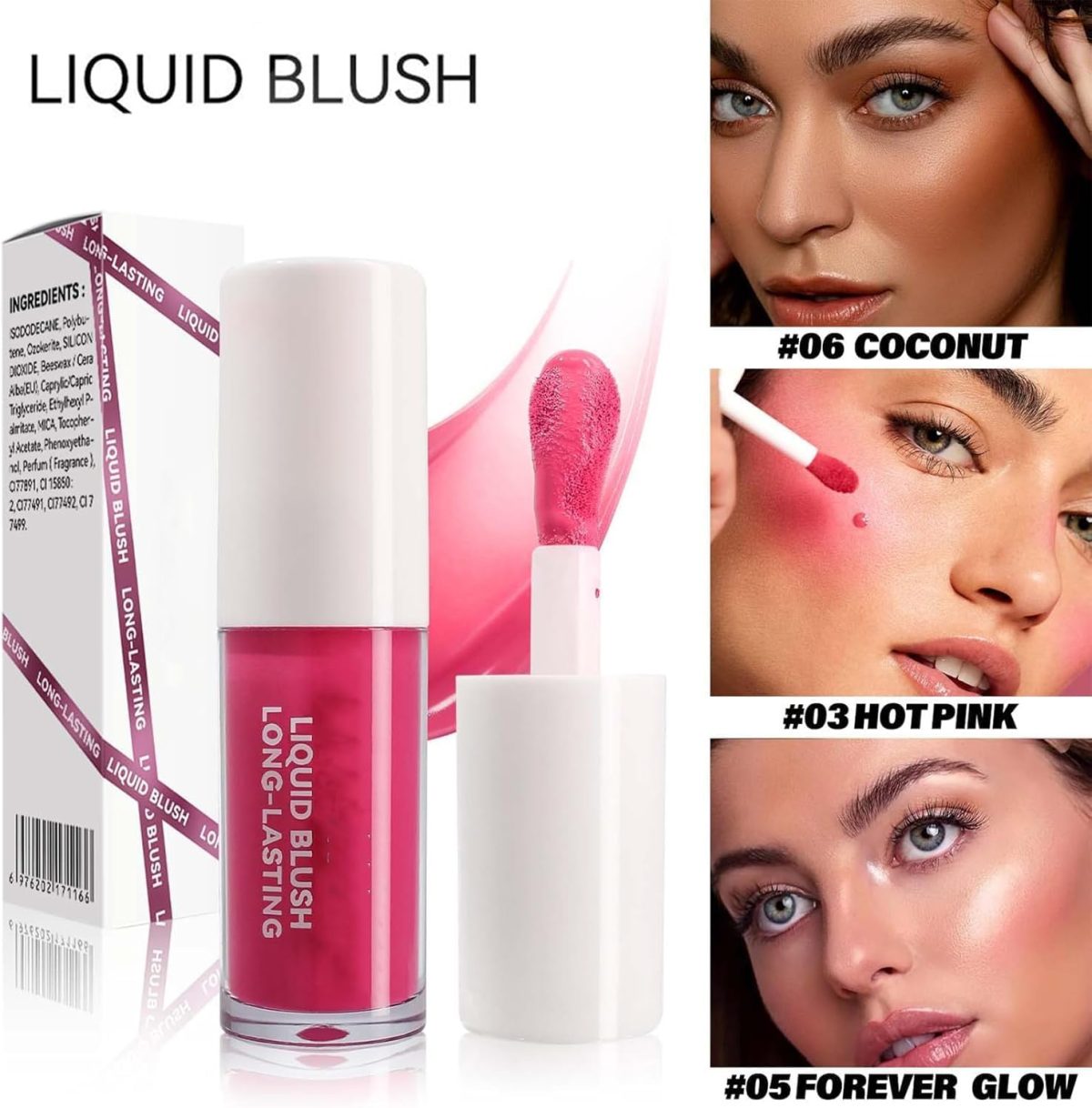 ⁦KASTWAVE Liquid Blush, Liquid Contour, Long Lasting Blush Stick for Cheeks Lips Eyes, Waterproof Lightweight Cream Blush, Moisturize & Blendable Blushers for Women Girls Cheeks Makeup (3Pcs)⁩ - الصورة ⁦2⁩