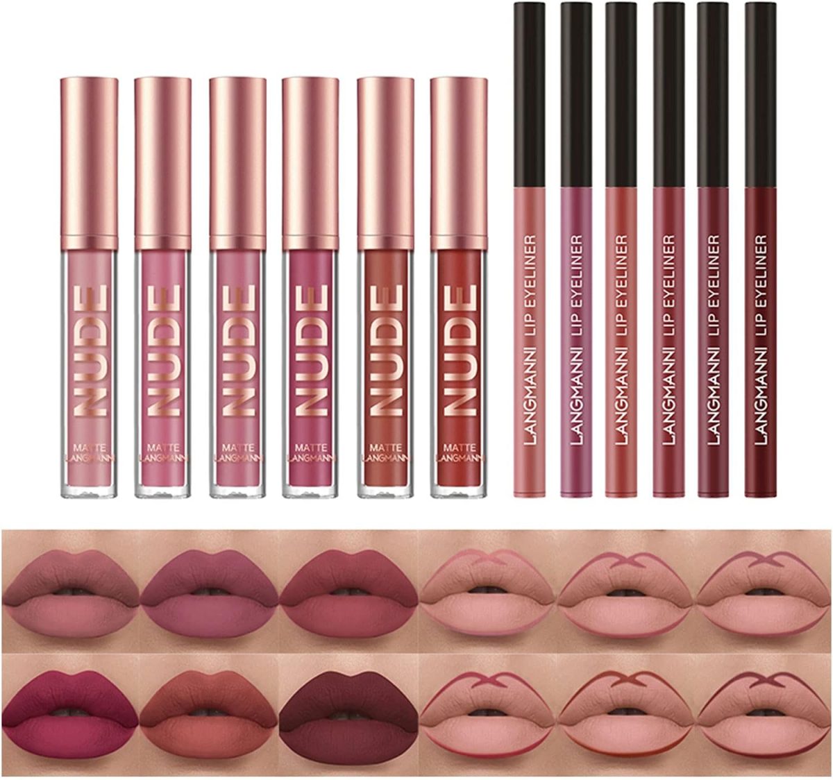 ⁦BestLand 12Pcs Matte Liquid Lipstick + Lip Liner Pens Set, Velvety Nude Lip Stain Waterproof Long Wear Makeup Gift Set⁩ - الصورة ⁦2⁩