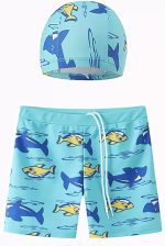 Toddler Swim Trunks Boys Rash Guard Swimsuit UPF 50+ Bathing Suit Kids Quick Dry Board Shorts Children Summer Beach Swimwear Set with Swim Hat 2 Piece Trendy Surf Pants for 2-12Years Boy