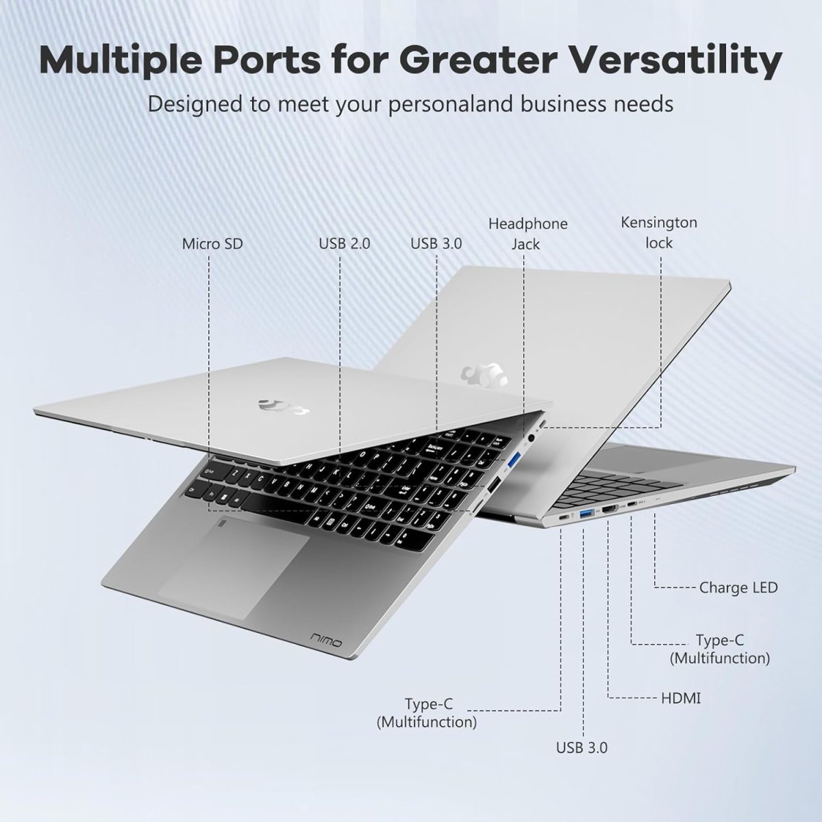 ⁦NIMO 15.6 FHD-Laptop, 32GB RAM 1TB SSD, 6 Cores AMD Ryzen 5 6600H (Beat i5-12450H, Up to 4.5GHz), Gaming-Laptop with 100W Type-C 54Wh Battery WiFi 6 BT5.2 Backlit Keyboard Laptop for Student Business⁩ - الصورة ⁦7⁩