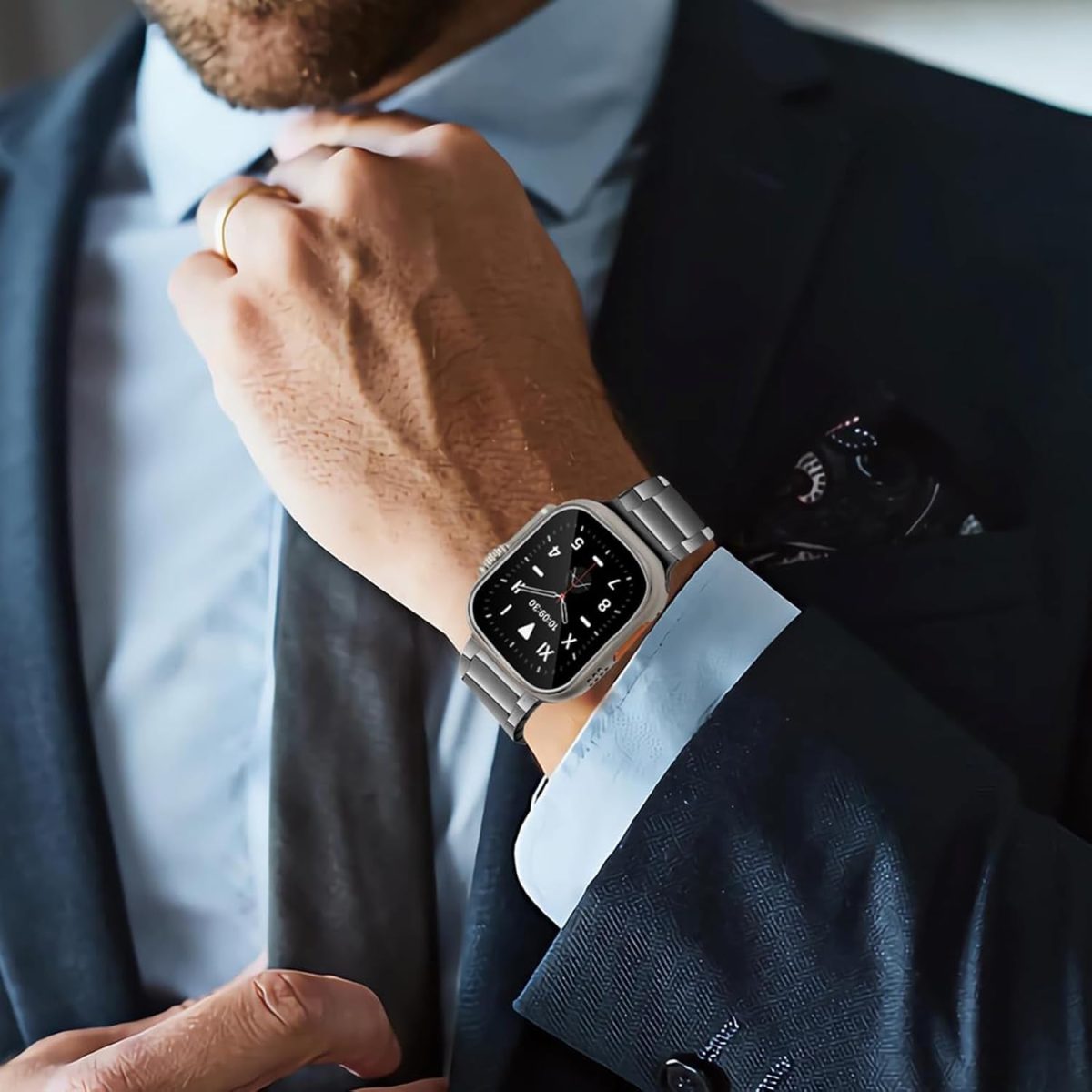 ⁦synsing Titanium Band for Apple Watch Ultra 2 49mm Series 10 46mm, Titanium Metal Watchband Strap for iWatch 45mm 44mm 42mm 41mm 40mm 38mm Series 9/8/7/6/5/4/3/2/1/SE⁩ - الصورة ⁦5⁩