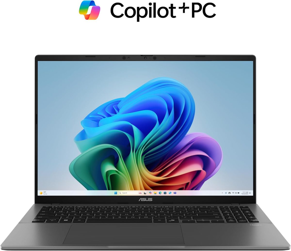 ⁦ASUS Vivobook S16" 2.5K +144Hz S3607QA-PL018W, Qualcomm Snapdragon X1 Up to 45TOPS,16GB RAM DDR5,1TB M.2 NVMe PCIe, FHD CAM, AR-EN Backlit Keyboard,TYPE-C, 65W Adapter, WIN 11, Aluminum Gray⁩ - الصورة ⁦2⁩