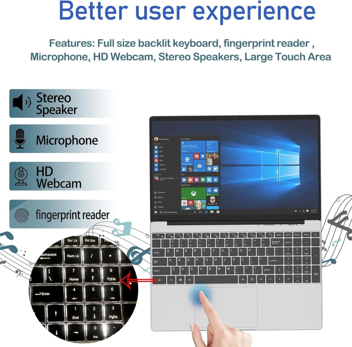 ⁦MTWZMM Laptop Computer, 15.6 Inch Laptop, 8GB RAM, Backlit Keyboard, Celeron N5095(Up to 2.9GHz), (DDR 8GB| SSD 256GB)⁩ - الصورة ⁦4⁩