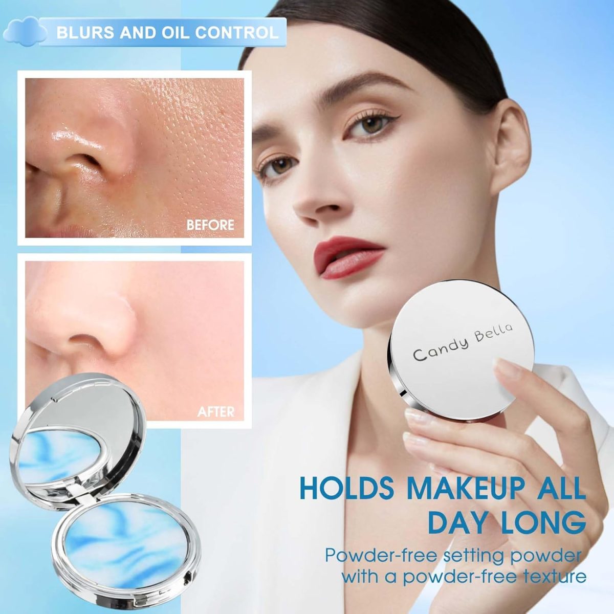 ⁦Allony Beautiful Candy Gel Powder, Oil Control Mattifying Powder, Candy Bella Gel Powder, Silky Compact Powder Mattifying, Compact Powder with Powder Down (A, Pink)⁩ - الصورة ⁦2⁩