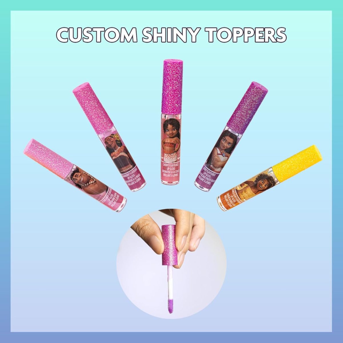 ⁦Disney Moana 7 Piece Plant Based Lip Gloss, Girls Party Favors, First Makeup Set for Girl, Perfect for Parties, Sleepovers, and Birthday Gifts, Ages 3+, by Townley Girl⁩ - الصورة ⁦4⁩