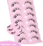 ⁦Hushlibaby 7 Pairs False Lashes Clear Band Faux Mink Lashes Fluffy Wispy Strip Eyelashes Cat Eye 15mm Natural D Curl Fake Eyelashes Pack⁩ - الصورة ⁦4⁩