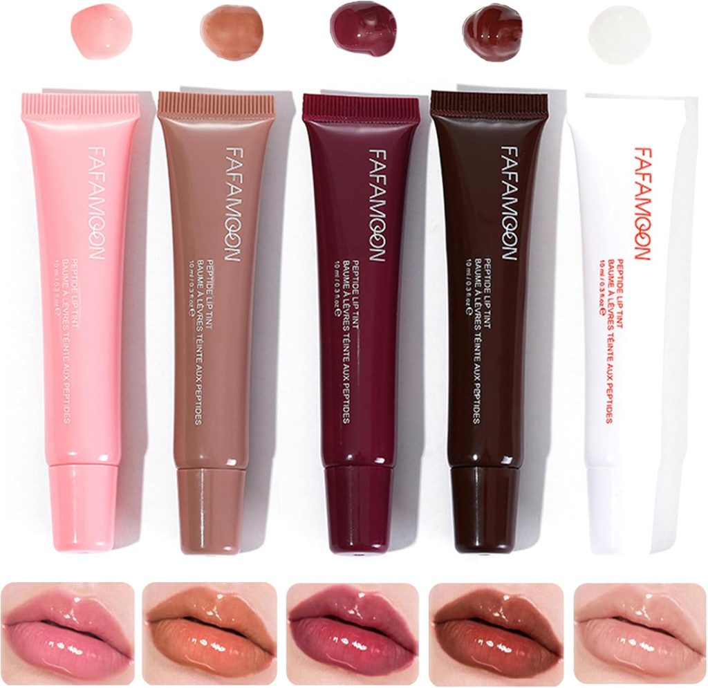 DENESTUP Lip Jam Hydrating Lip Gloss | Glittery Shiny Plumping Lip Gloss | High Gloss Glass-Like Nude Shiny Jelly Liquid Lipstick (5 Colours Set)
