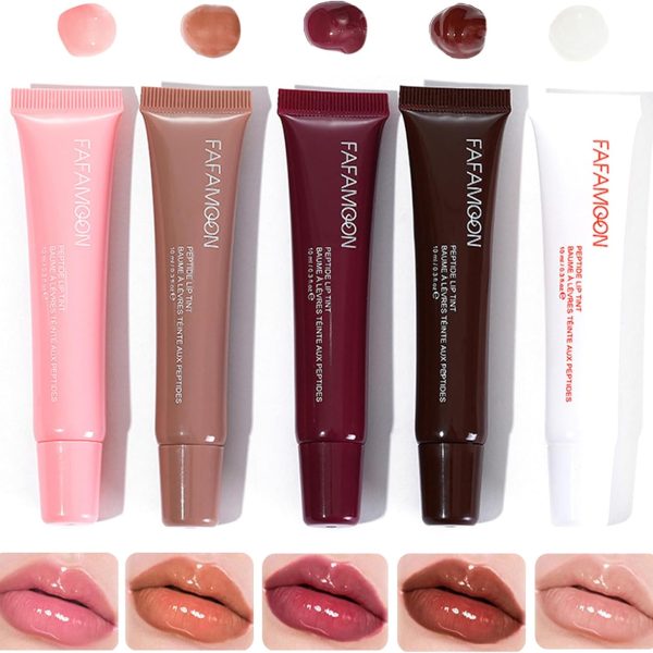 DENESTUP Lip Jam Hydrating Lip Gloss | Glittery Shiny Plumping Lip Gloss | High Gloss Glass-Like Nude Shiny Jelly Liquid Lipstick (5 Colours Set)