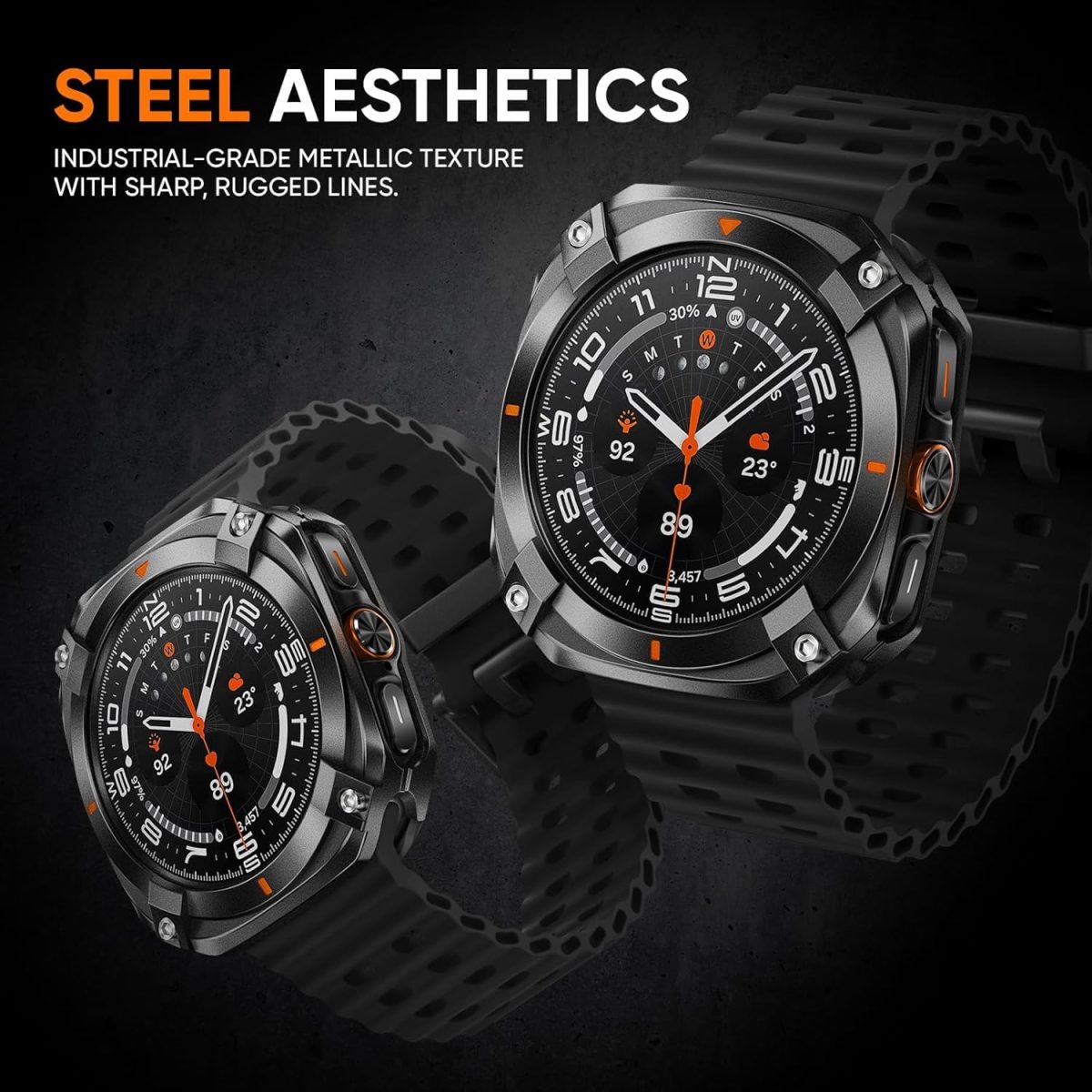 ⁦Metal Case for Samsung Galaxy Watch Ultra 47mm (2024/2025), Rugged 316L Stainless Steel Protective Bezel with Ceramic Back Cover, Shockproof Bumper, Full Body Armor, Multiple Colors⁩ - الصورة ⁦4⁩