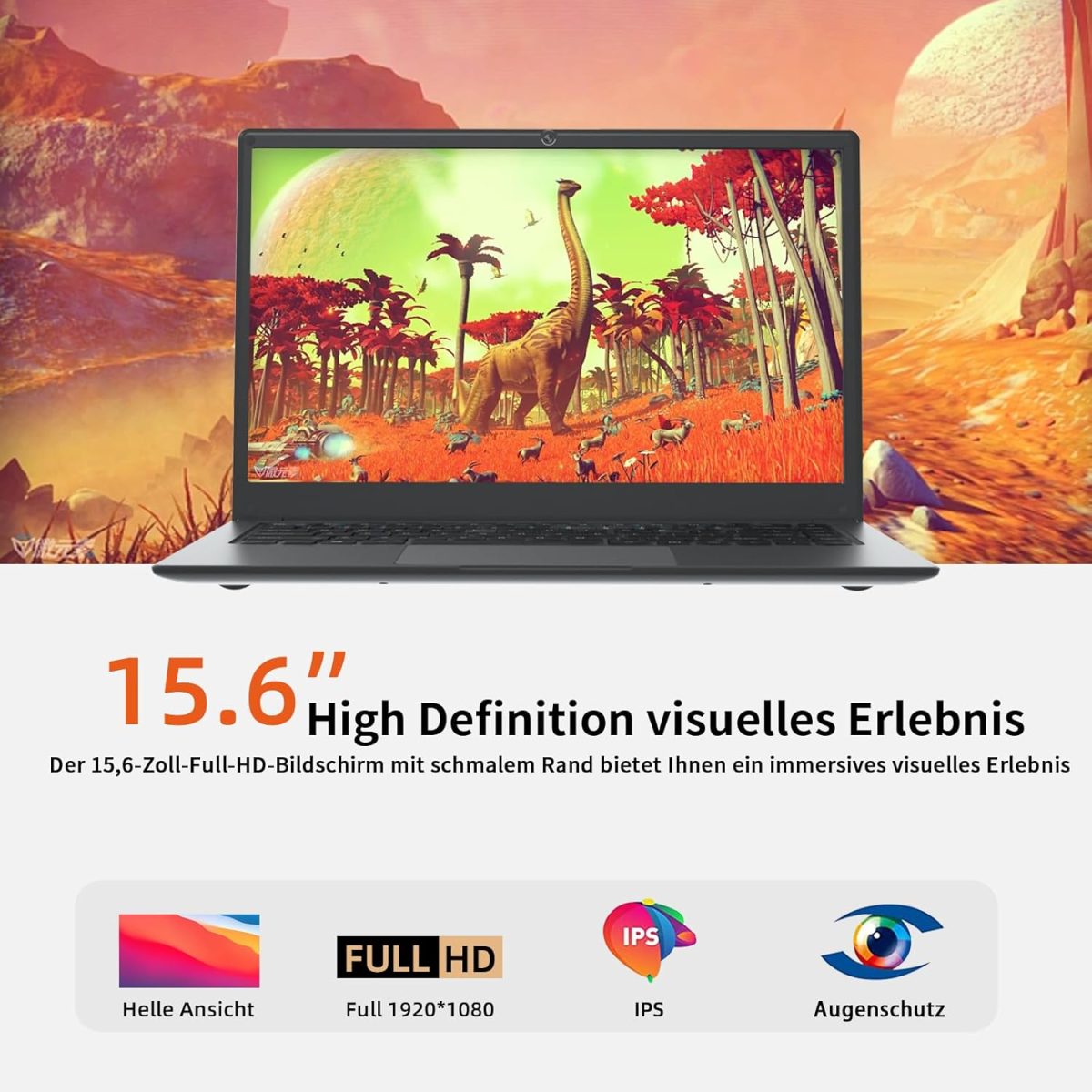 ⁦Morostron Laptop with 4GB DDR4 and 192GB SSD, 15.6 Inch Laptop with System and Quad-Core Processor, Webcam, USB 3.0, WiFi, Bluetooth 4.2, Mini HDMI, Grey⁩ - الصورة ⁦3⁩