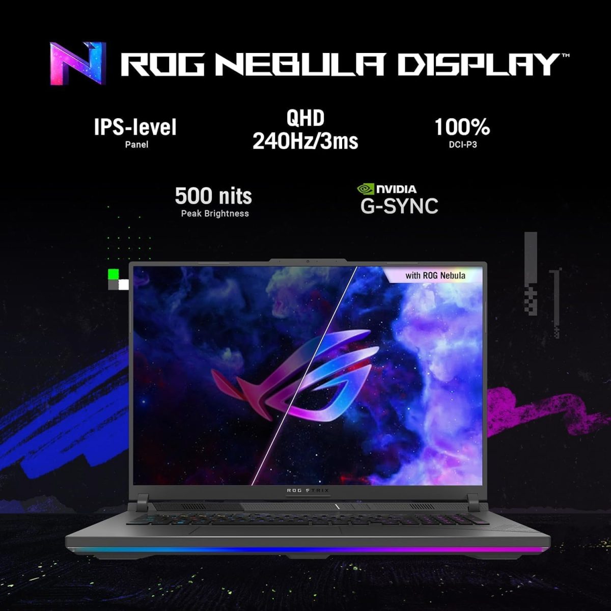 ⁦ASUS ROG Strix G18 Gaming Laptop, Intel 24-Core i9-14900HX, Office 2024 Lifetime License, 64 GB DDR5, 2 TB SSD, 18" 2.5K 240Hz QHD, Backlit KB, GeForce RTX 4060, WiFi 6E, Win 11 Pro, Patented Mouse⁩ - الصورة ⁦3⁩