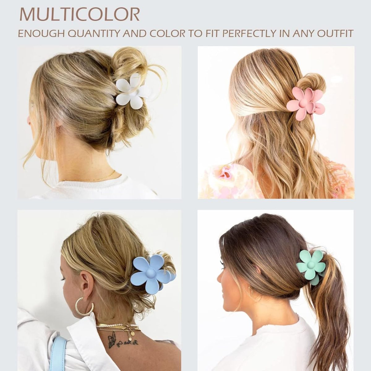 ⁦Large Hair Claw Clips Set, 12 Pack, Flower Design, Matte Plastic, 4 Colours, Strong Hold for Thick Hair (deep colour)⁩ - الصورة ⁦7⁩