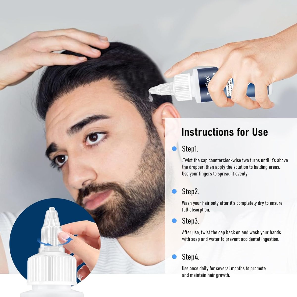 ⁦5% Minoxidil for Men & Women Hair with Biotin, Minoxidil for Men Beard,Tecflox Minoxidil Beard Growth Oil, Minoxidil Hair Growth Serum, 2-Pack, Total 4fl oz for 4 Months, Hair Growth Oil Unisex⁩ - الصورة ⁦7⁩