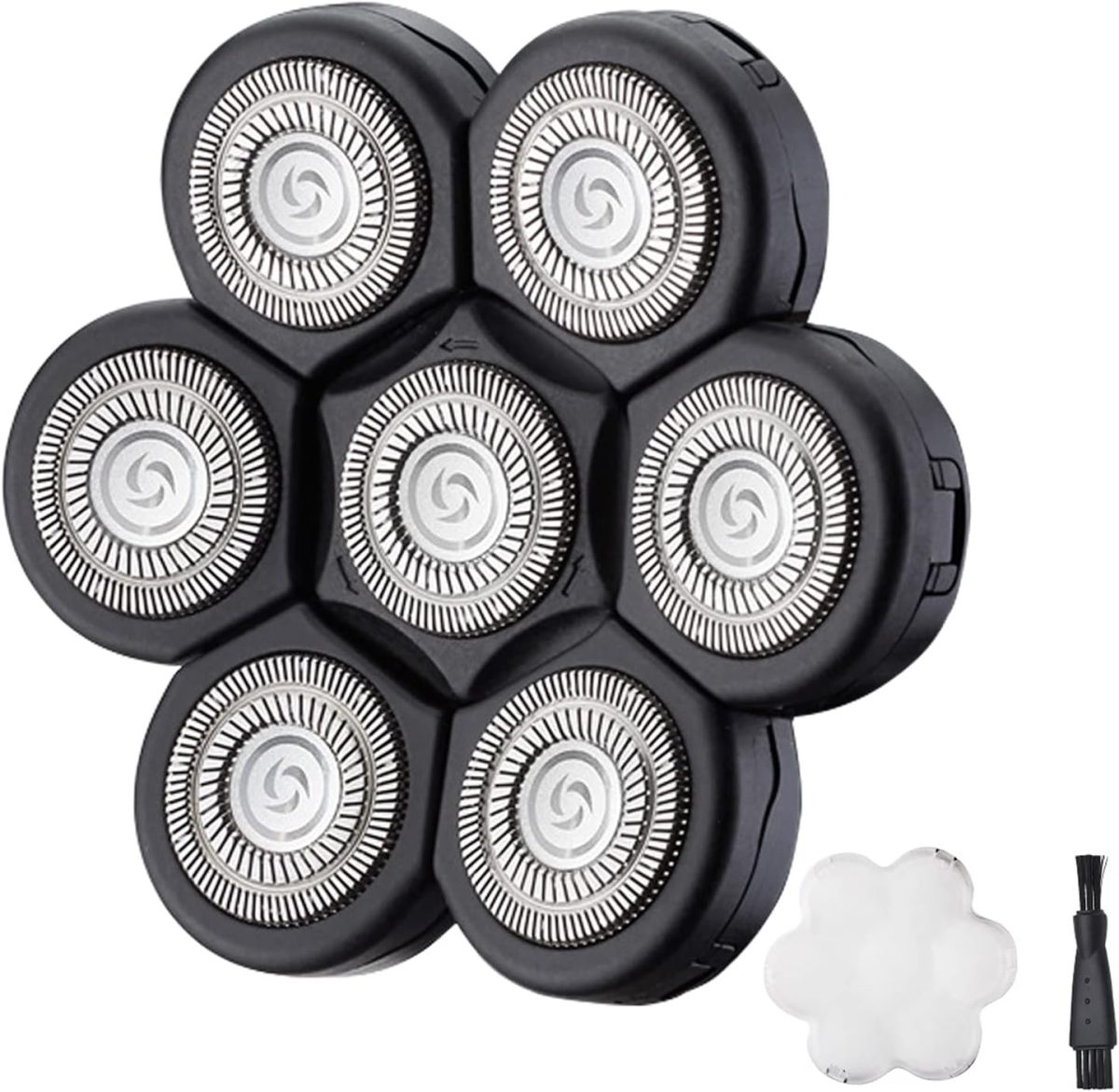 Auruveby 7d Electric Shaver Replacement Heads Bald 7 Head Razor Universal Replacement Head Wet and Dry Compatible Waterproof Replacement Head for Bald Men (Black)