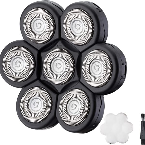 Auruveby 7d Electric Shaver Replacement Heads Bald 7 Head Razor Universal Replacement Head Wet and Dry Compatible Waterproof Replacement Head for Bald Men (Black)