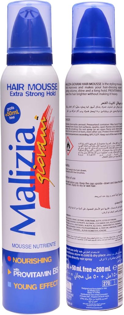 Malizia Giovani Extra Strong Hold Hair Mousse 200 ml