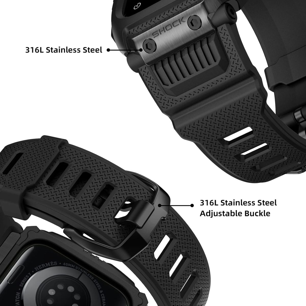 ⁦XMUXI Compatible with Apple Watch Band 45mm 44mm with Case, Rugged Sport Military TPU Strap with Bumper Cover for iWatch Series SE2 SE 9 8 7 6 5 4 for Man⁩ - الصورة ⁦2⁩