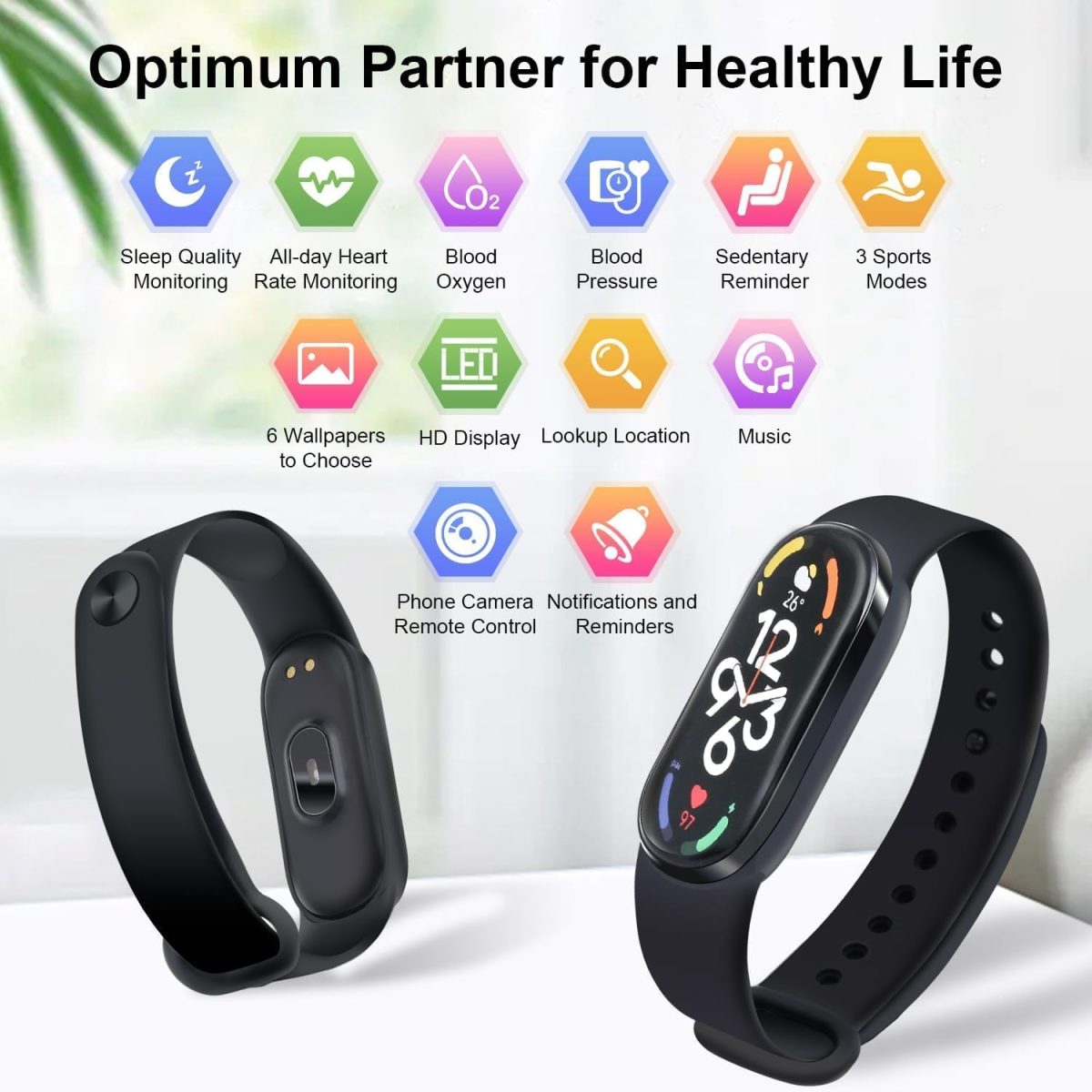 ⁦YelaJoy Fitness Activity Tracker, Durable Muti-Functional Health Monitor with Blood Pressure & Blood Oxygen Tracking, IP67 Waterproof Sport Watch, for Adults, Kids Sports, Calories Measuring (Black)⁩ - الصورة ⁦5⁩