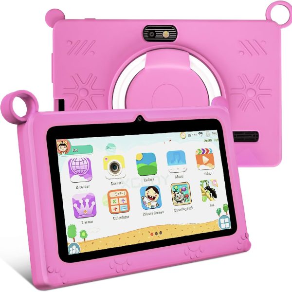 7 inch Kids Tablet, Quad Core Android 12 2GB 32GB, Parental Control, Eye Protection, Shockproof Case, Dual Camera, WiFi, Bluetooth, Learning Tablet for Kids - K2 (Pink)