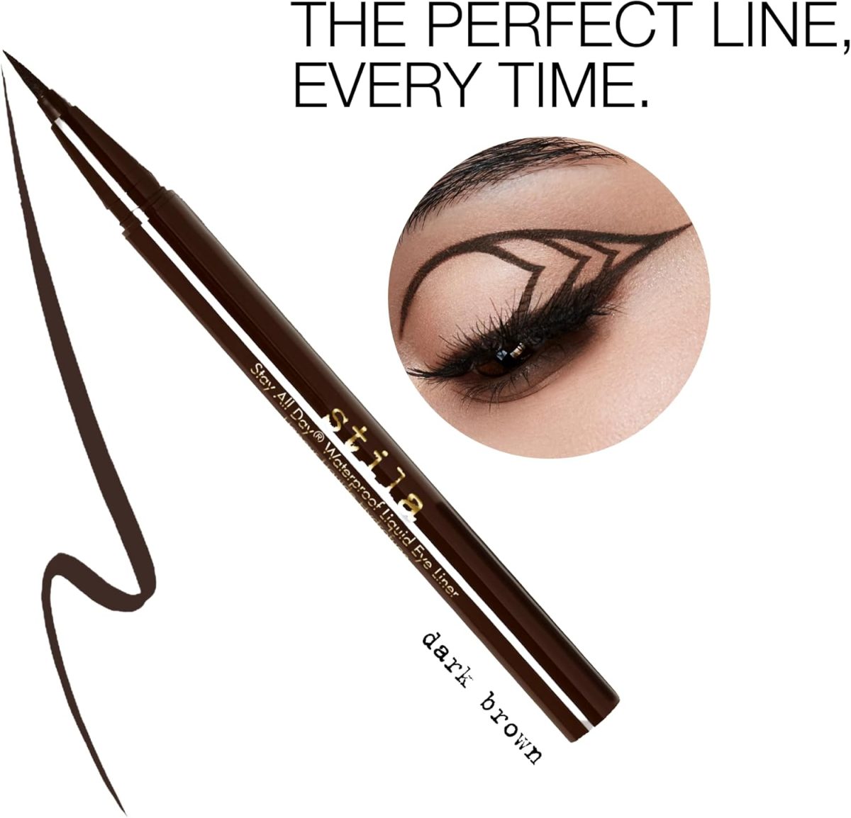 ⁦Stila Stay All Day Waterproof Liquid Eye Liner - Dark Brown for Women 0.016 oz Eyeliner, White⁩ - الصورة ⁦2⁩