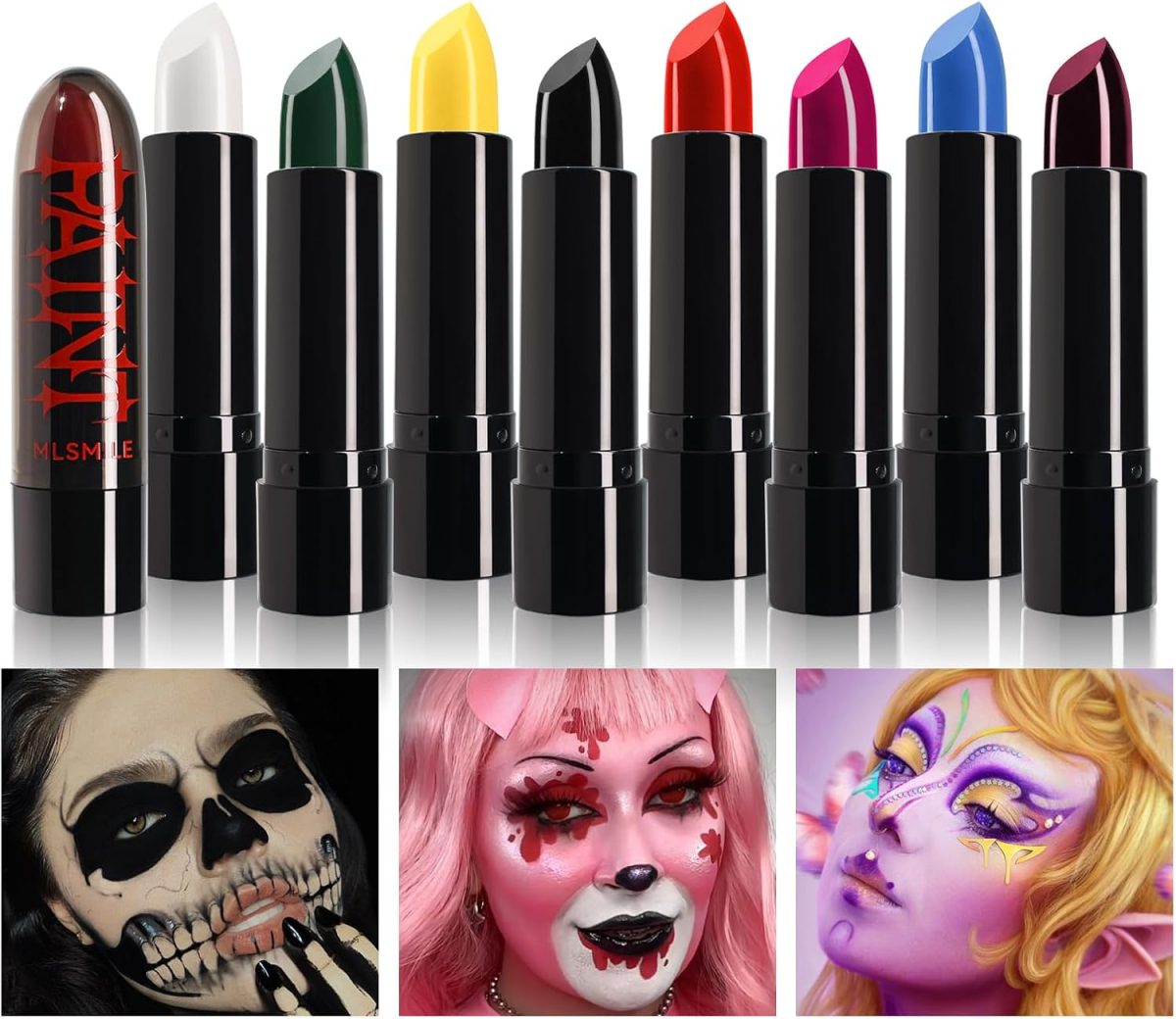 Petansy 8 Colors Vivid Vampire Matte Lipstick, Dark Blue Green Black Red Matte Lipstick Lip Stain Sets, Long Lasting Waterproof Velvet Lip Stick for Halloween Christmas Cosplay Makeup