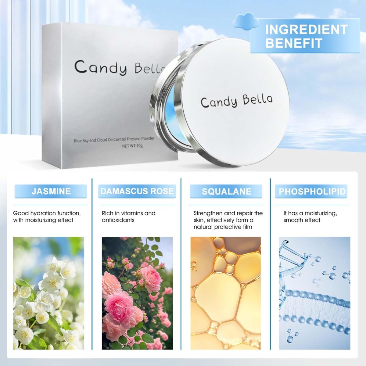 ⁦Allony Beautiful Candy Gel Powder, Oil Control Mattifying Powder, Candy Bella Gel Powder, Silky Compact Powder Mattifying, Compact Powder with Powder Down (A, Pink)⁩ - الصورة ⁦3⁩