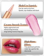 ⁦Glitter Lipstick Gold Pink, Smooth Nourishing Lip Liner with Metallic Finish, Long Lasting Shine, Waterproof Lip Liner & Lipstick 2-in-1, Creamy Texture, Highly Pigmented Emergency Stick Lip Gloss⁩ - الصورة ⁦3⁩