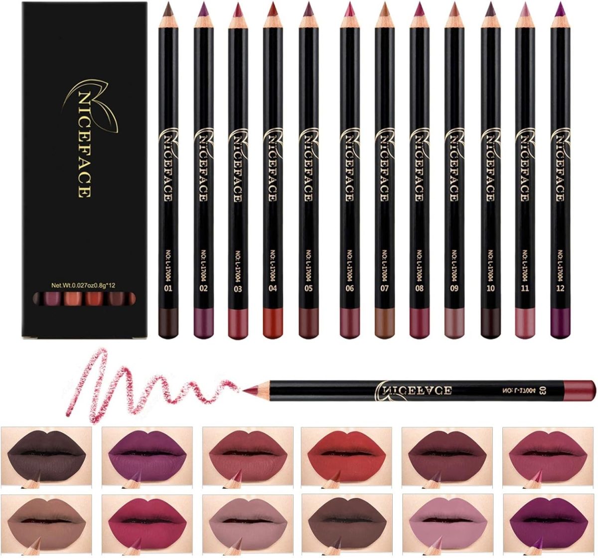 ⁦NALACAL Lip Liner Pencil Set, 12 Assorted Lip Liner Colors Matte Lip Liner Set High Pigmented Lip Liner Smooth Lip Liner Pencils Soft Lip Liner Pens Precise Lip Liner Set Long Lasting Lip Liner⁩ - الصورة ⁦4⁩