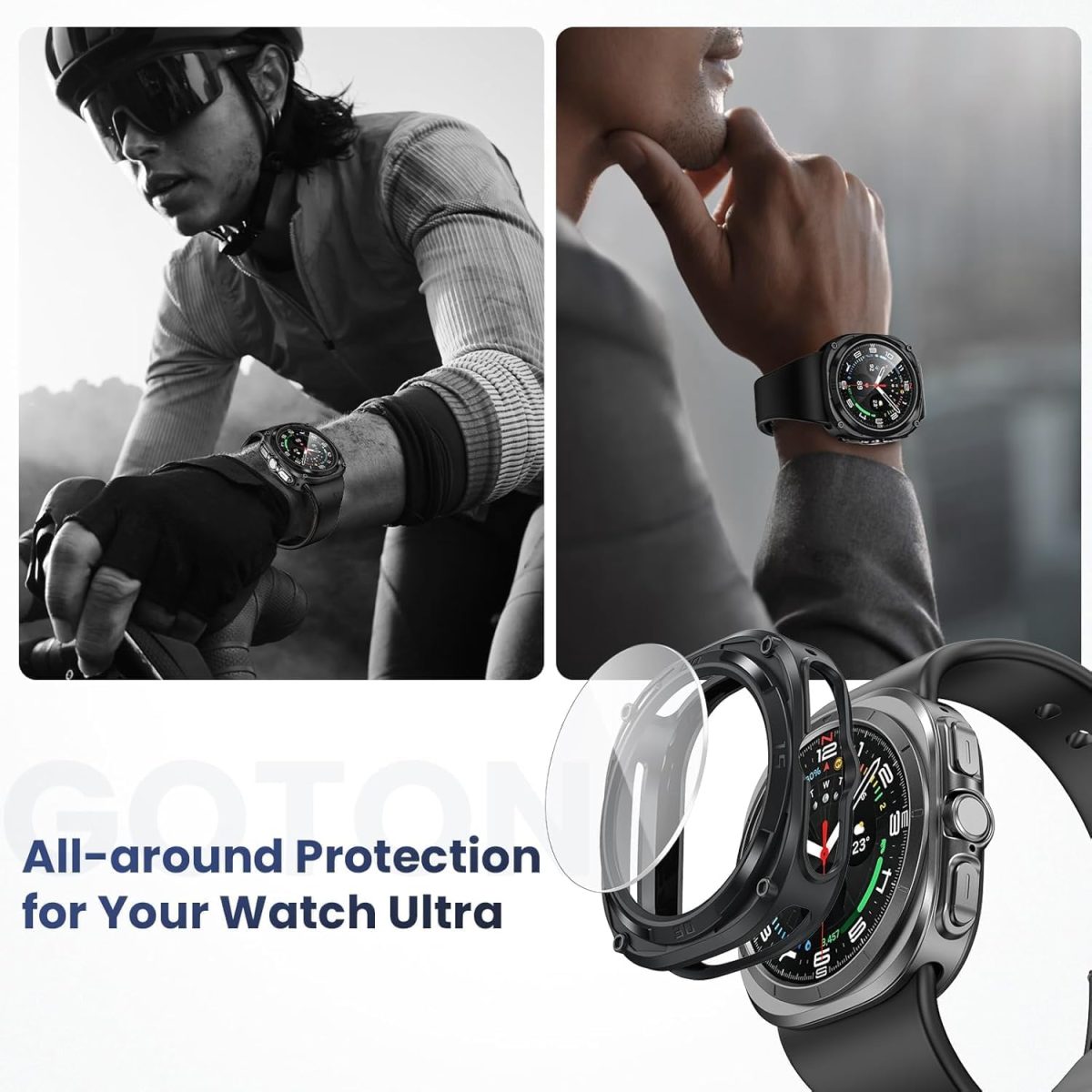 ⁦Ctoby Rugged Bezel Case for Samsung Galaxy Watch Ultra Screen Protector 47mm - Soft TPU Bumper Face Cover + 2 Tempered Glass Film for Galaxy Watch 7 Ultra 47mm Accessories⁩ - الصورة ⁦4⁩