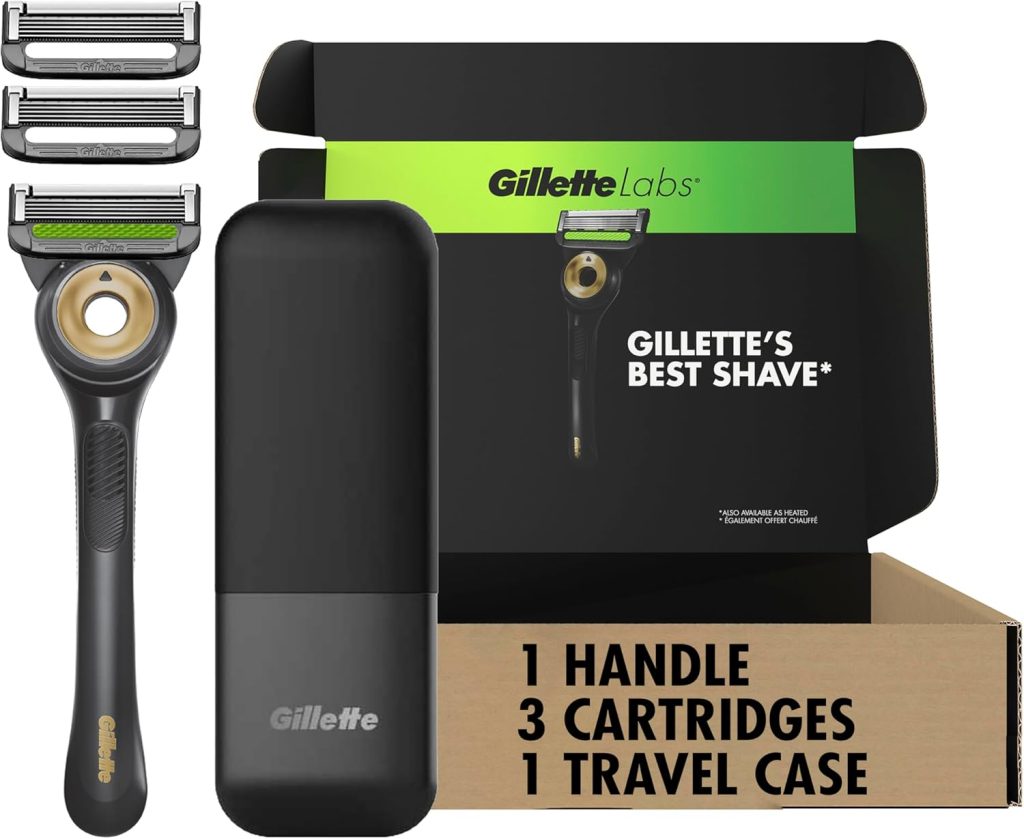 GilletteLabs With Exfoliating Bar Shaving Razor For Men, 1 Handle, 3 Blade Refills, Includes Travel Case for Convenient Storage On The Go