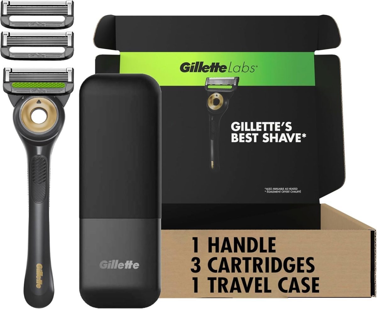GilletteLabs With Exfoliating Bar Shaving Razor For Men, 1 Handle, 3 Blade Refills, Includes Travel Case for Convenient Storage On The Go