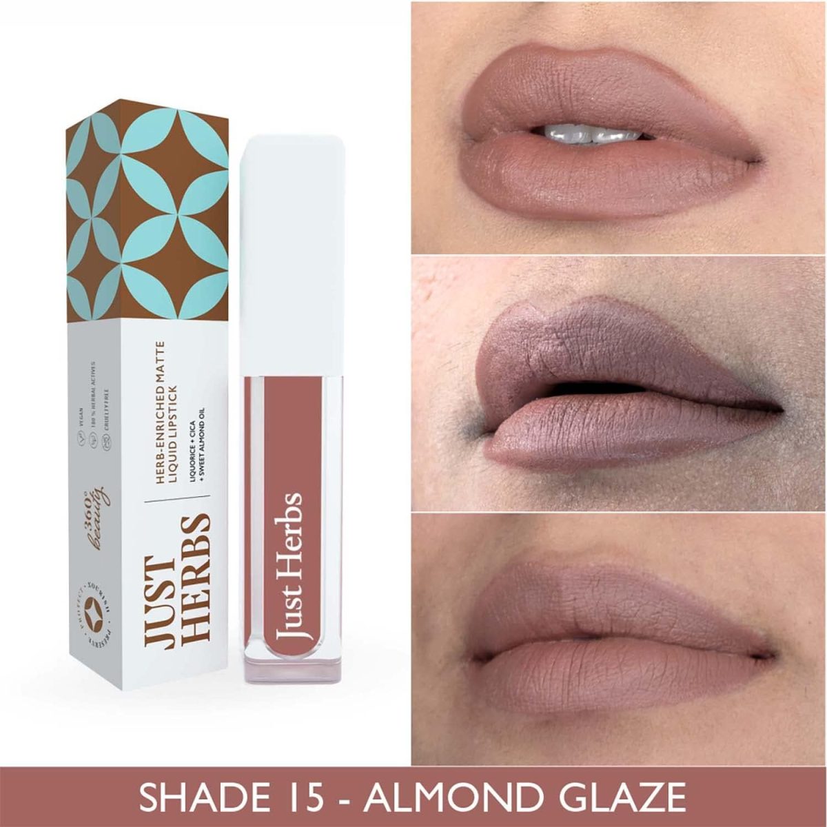 ⁦Just Herbs Ayurvedic Creamy Matte Long Lasting Liquid Lipstick, Lightweight & Hydrating Lip Colour with Liquorice & Sweet Almond Oil - Almond glaze⁩ - الصورة ⁦3⁩