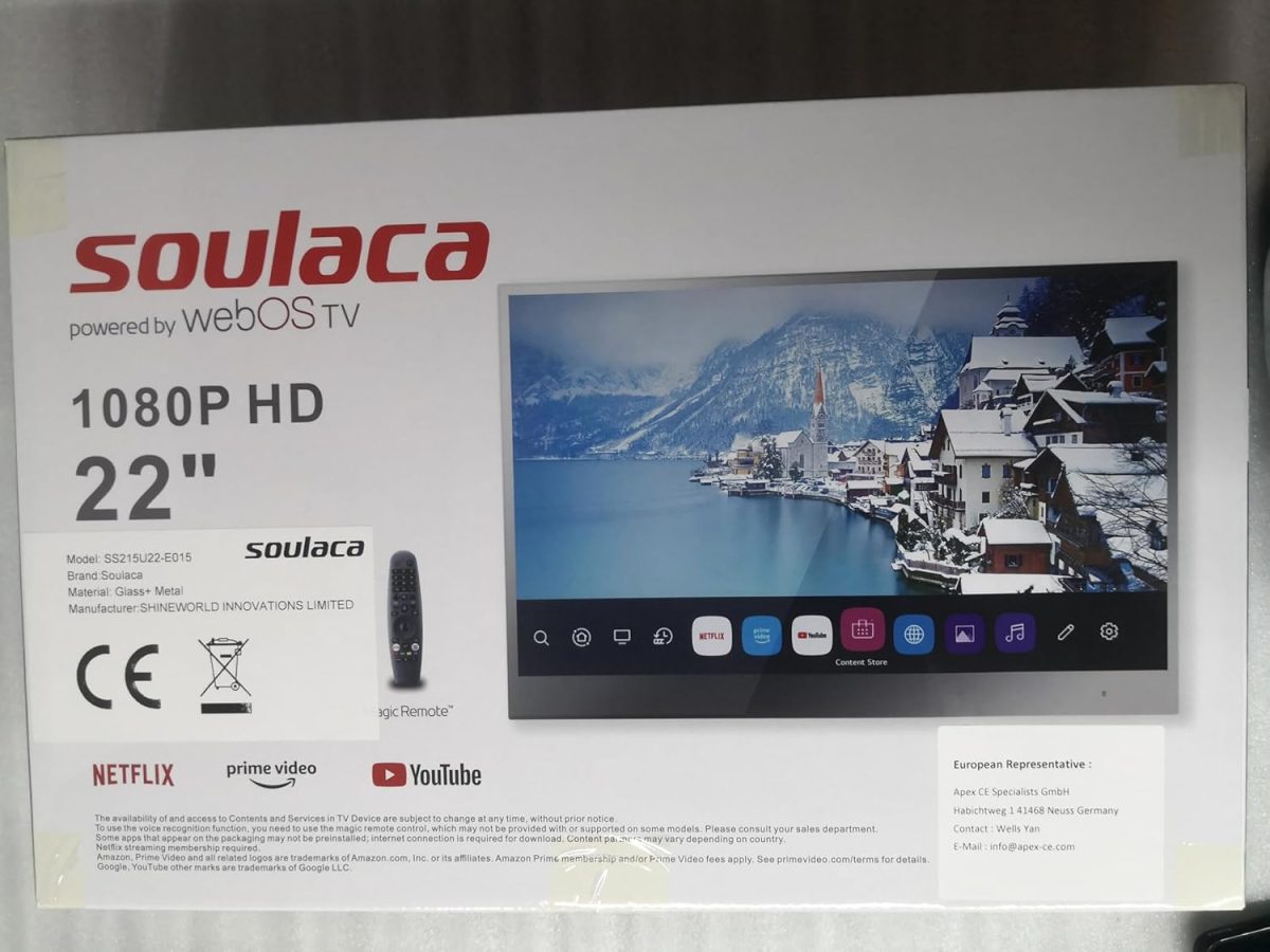 ⁦Soulaca 22 Inch Mirror TV, Smart TV for Bathroom, Digital/Analog Tuner, Mirror Panel, Magic Remote, Waterproof, Netflix, Integrated Speaker, Model 2024⁩ - الصورة ⁦8⁩