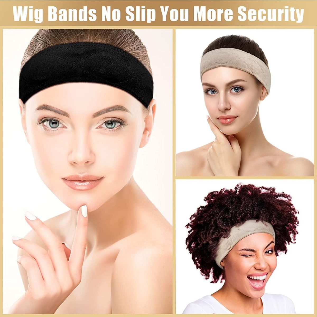 ⁦Aputue Velvet Wigs Headband, 5 Piece Set Flexible Wig Gripper Band, Secure Fit Headband for Men and Women, Ideal for Costume and Fashion⁩ - الصورة ⁦3⁩