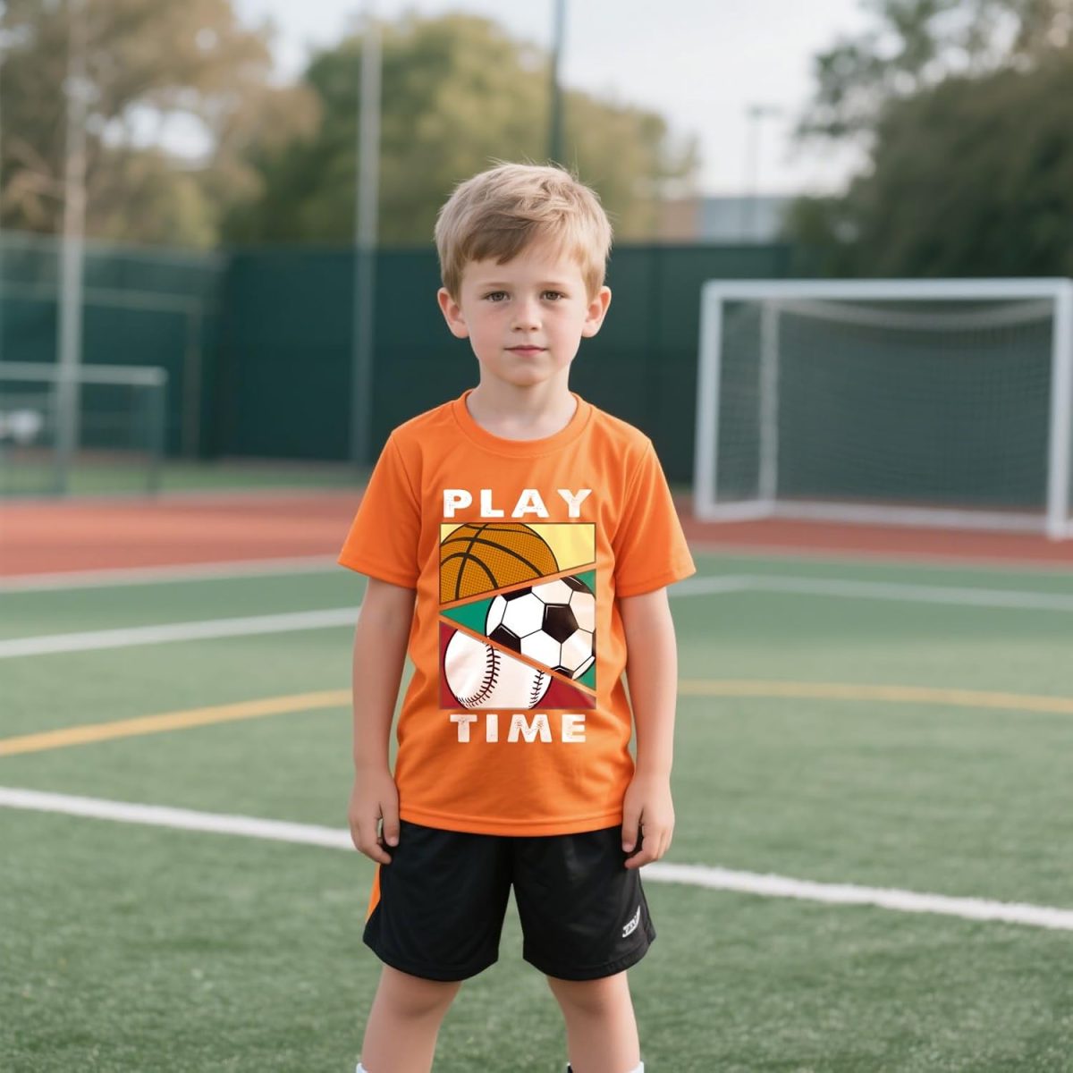 ⁦Boys T-Shirts Summer Basketball Baseball Soccer Graphic Kids Short Sleeve Cotton Tees Tops⁩ - الصورة ⁦2⁩