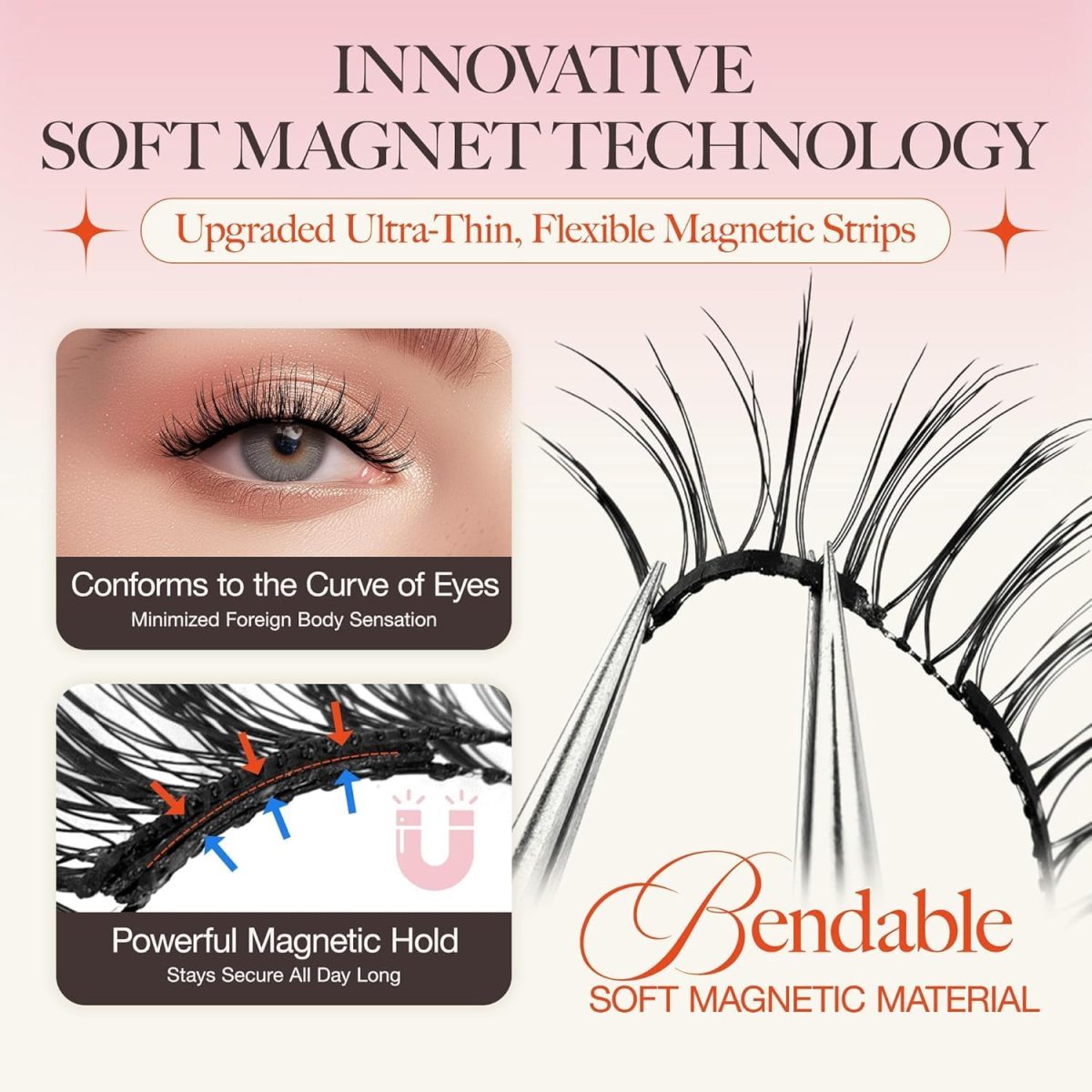 ⁦LASHVIEW Magnetic Eyelashes Natural Look, 1 Pair Reusable Magnetic Eyelashes with Applicator, No Glue Needed Magnetic Eyelashes Magnetic Lashes Kit, Easy to Wear and Remove (02)⁩ - الصورة ⁦4⁩